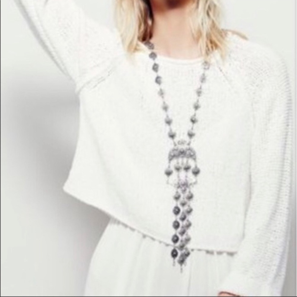 Free People Open Back Bell Sleeve White Sweater